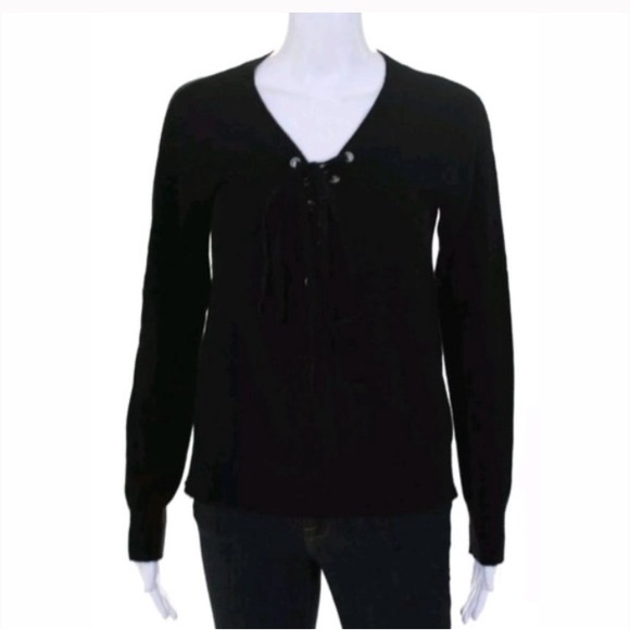 The Kooples Lace Up Front Black Wool Cashmere Blend Sweater size XS relaxed fit - Picture 6 of 7